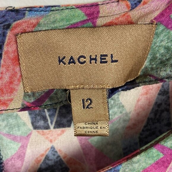 Anthropologie Kachel 100% Silk Diamond Shift Dress Size 12 Short Sleeves Boho - Picture 3 of 10